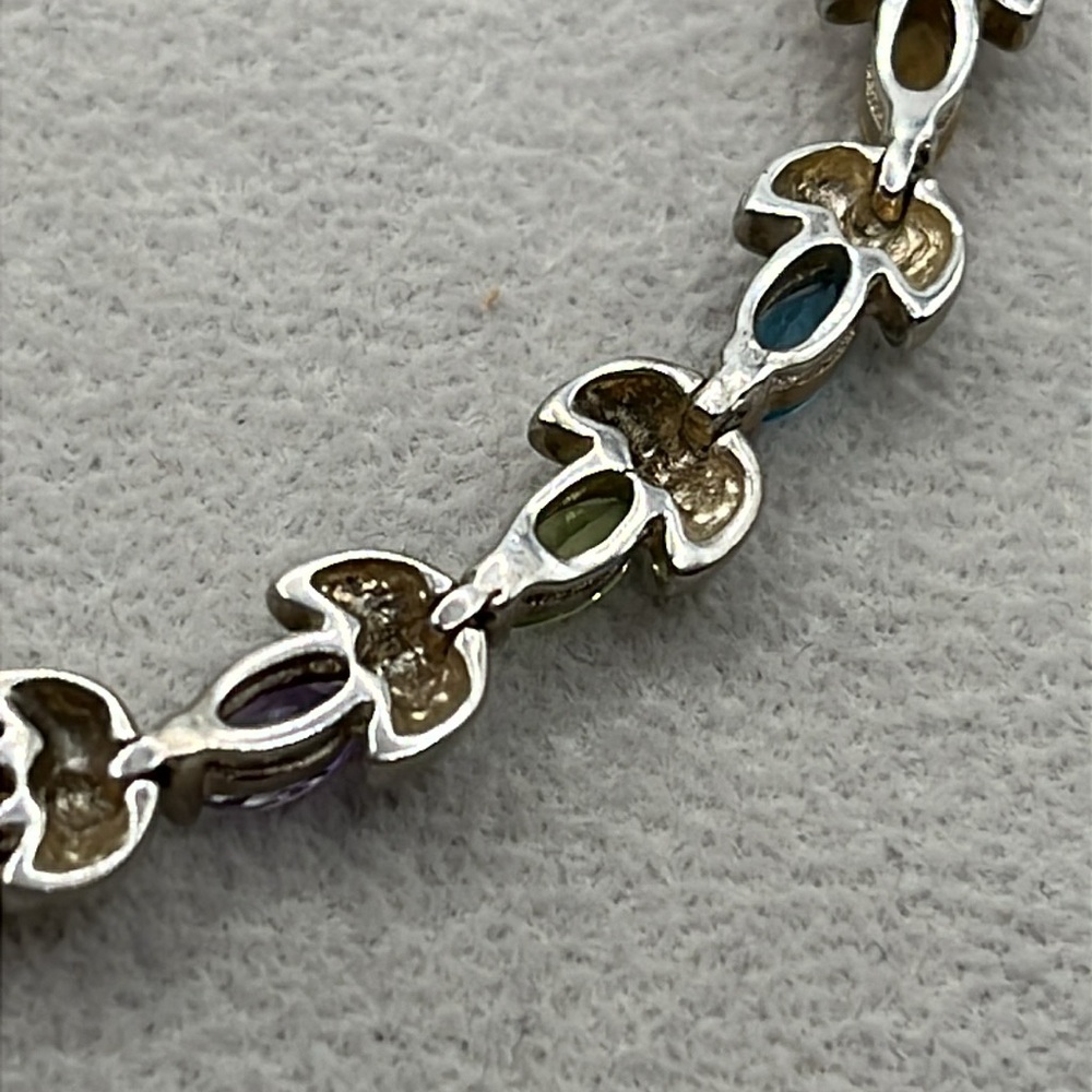 Sterling Silver flower motif tennis bracelet blue topaz, citrine and amethyst - Picture 9 of 12